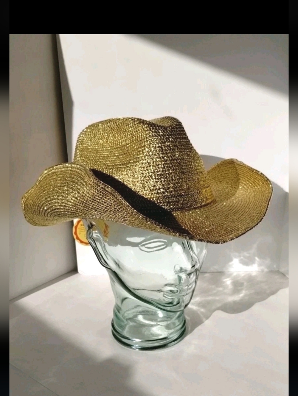 Jhats Gold Straw Cowboy Cowgirl Hat Moldable Brim Festival NWT